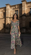 ROSARIO | VESTIDO LARGO FLORAL CON ESCOTE EN V