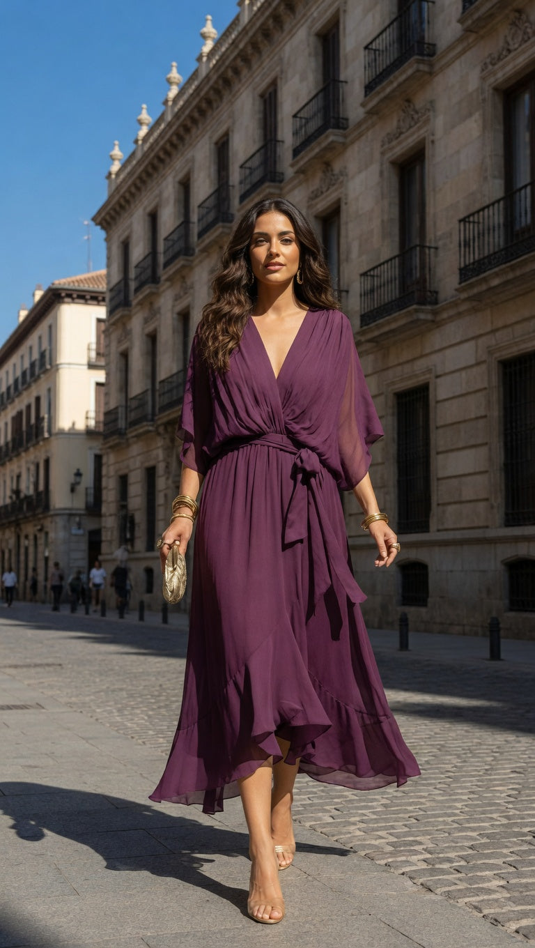 MONICA | VESTIDO DE CHIFFON CON ESCOTE EN V