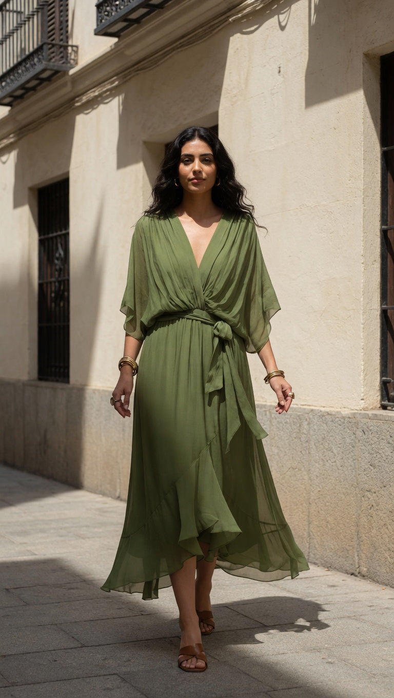 MONICA | VESTIDO DE CHIFFON CON ESCOTE EN V