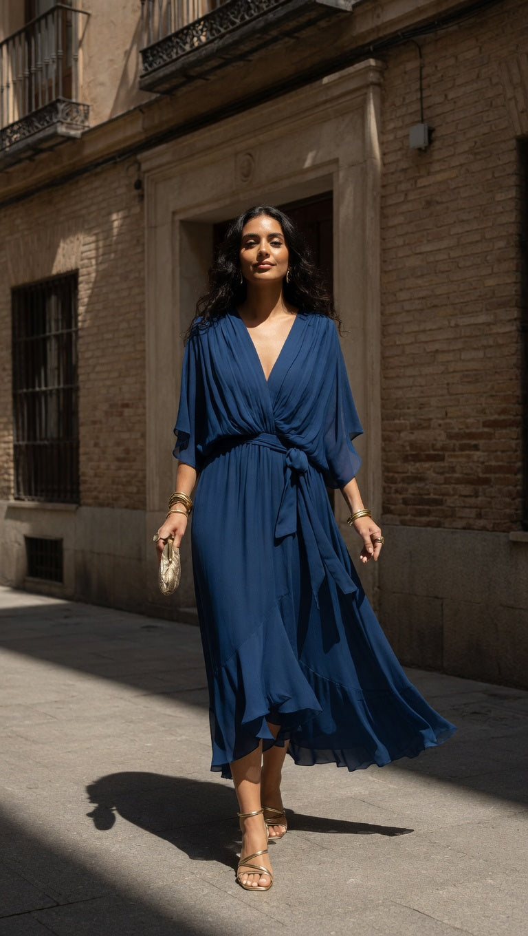 MONICA | VESTIDO DE CHIFFON CON ESCOTE EN V