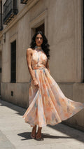 TREISA | VESTIDO DE IMPRESIÓN ACUARELA CON CUELLO HALTER