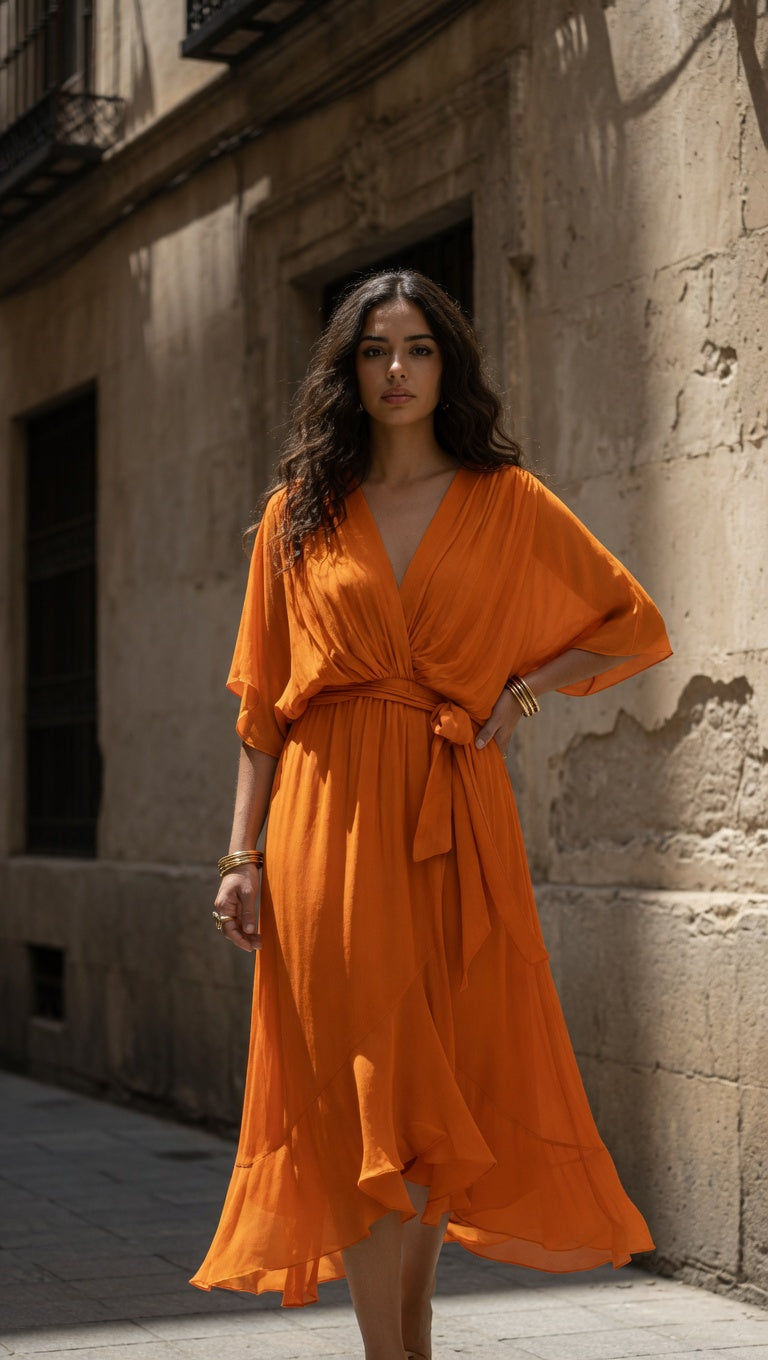 MONICA | VESTIDO DE CHIFFON CON ESCOTE EN V