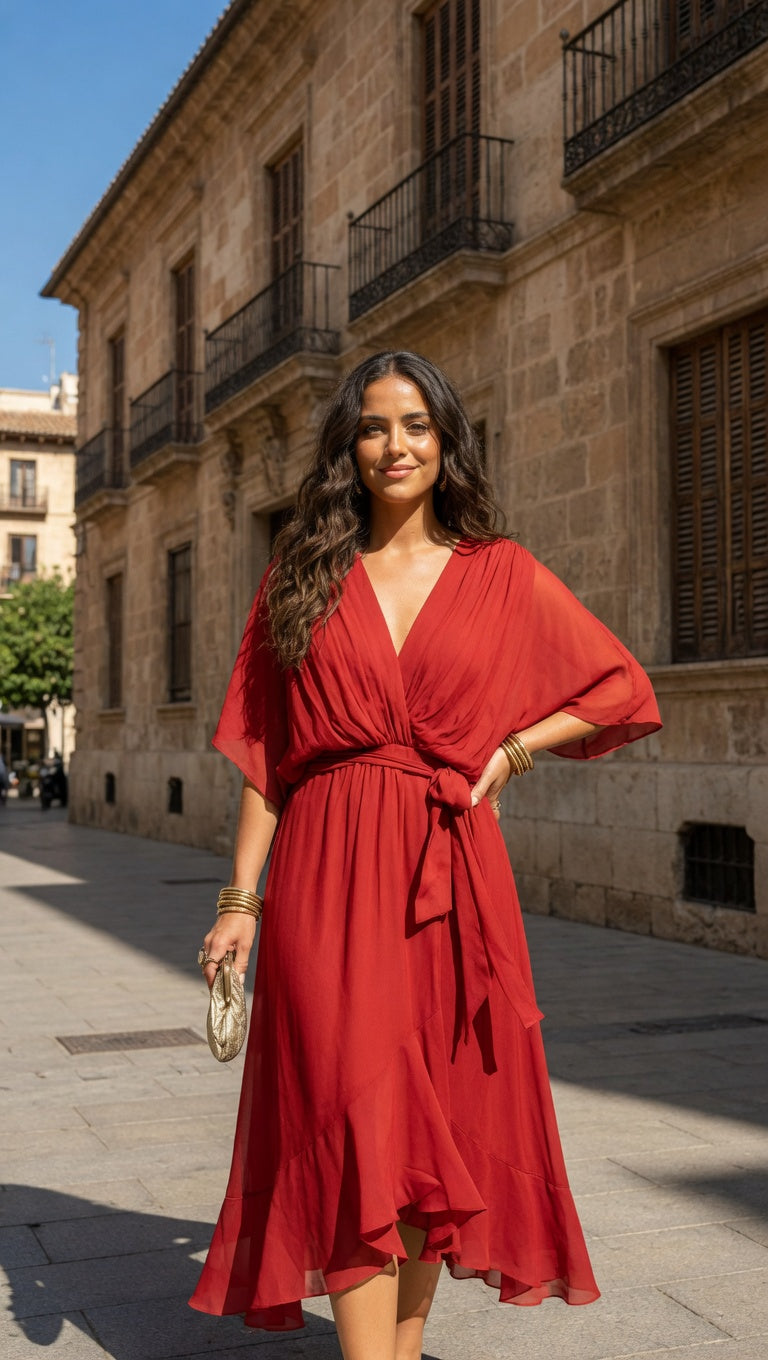 MONICA | VESTIDO DE CHIFFON CON ESCOTE EN V