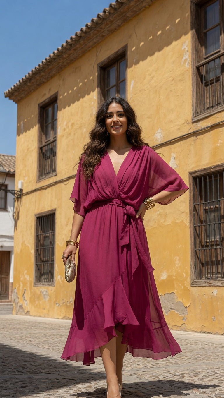 MONICA | VESTIDO DE CHIFFON CON ESCOTE EN V