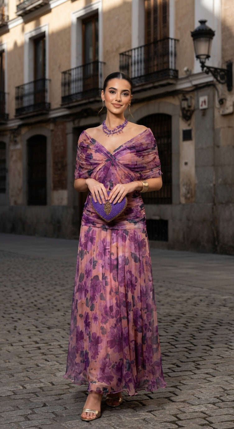 ROSARIO | VESTIDO LARGO FLORAL CON ESCOTE EN V