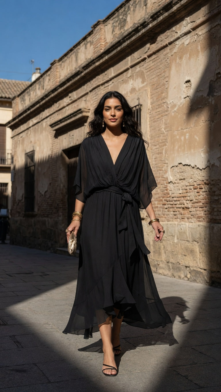 MONICA | VESTIDO DE CHIFFON CON ESCOTE EN V