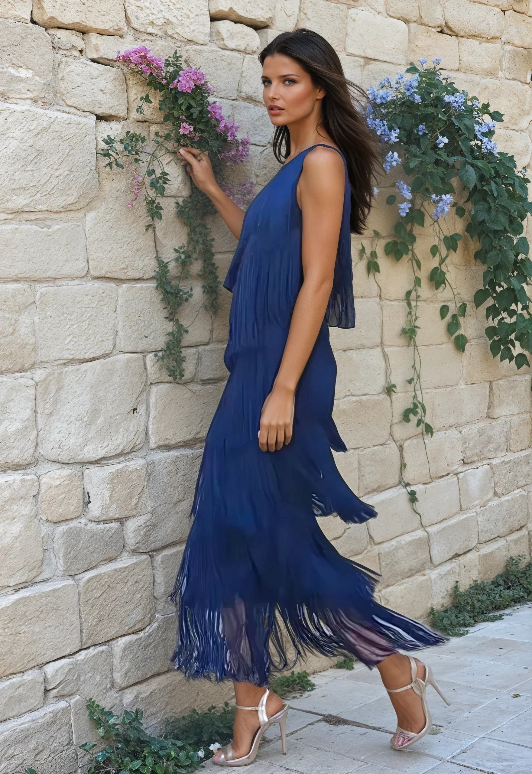 VERONICA | VESTIDO CON FLECOS Y MANGA DESCUBIERTA